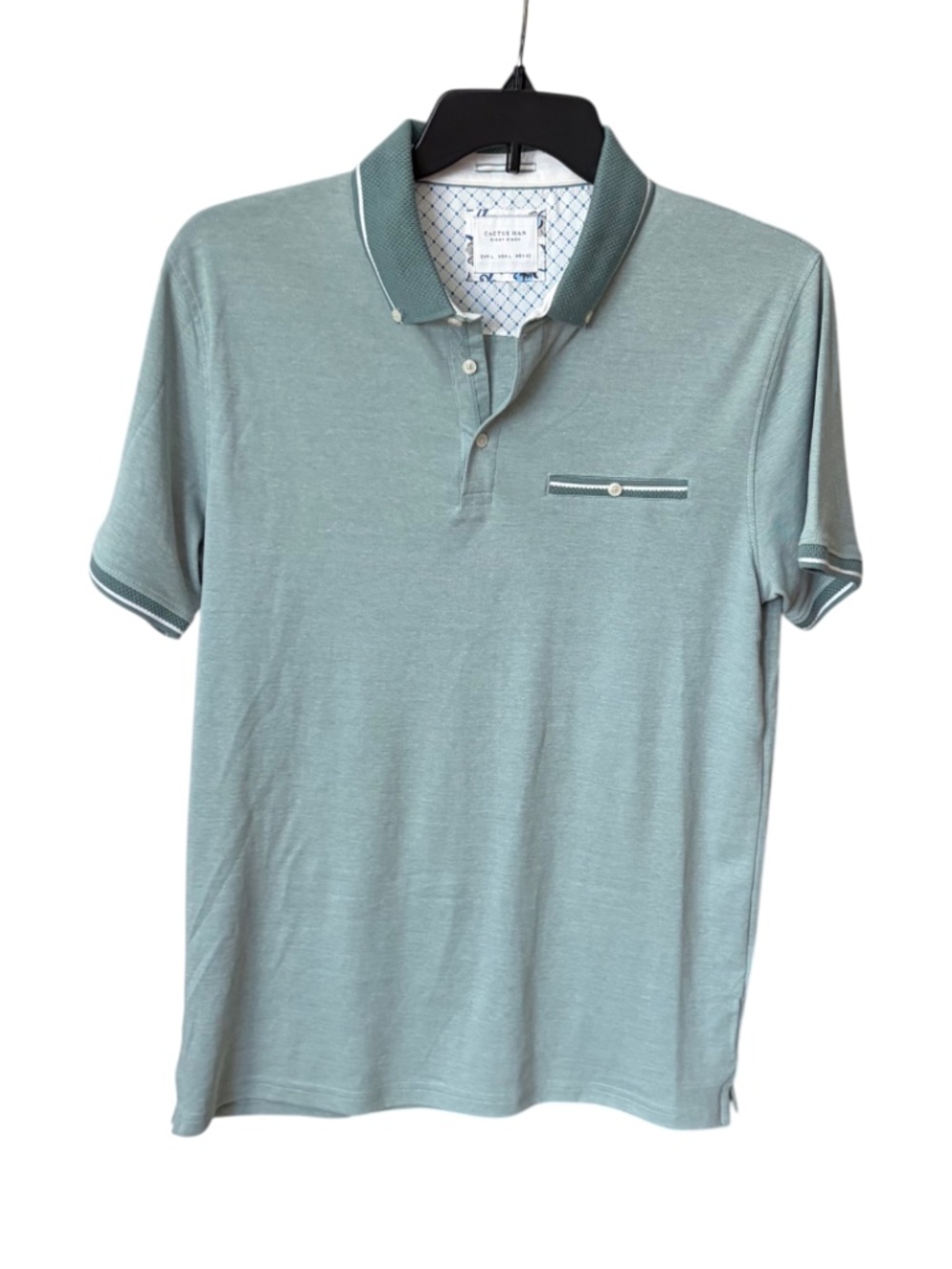 Sage Green Cactus Man by Ricky Singh men's polo shirt